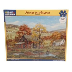 Friends In Autumn Country Red Barn Pond Fall Fred Swan 1000 pc 24" X 30" Puzzle